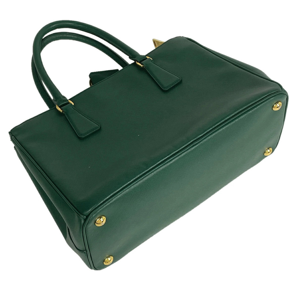 Prada Leather Handbag Green Bag Logo Plate Shoulder